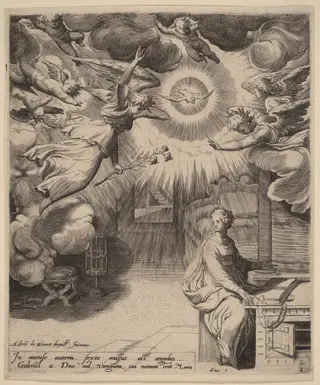 The Annunciation, by Adriaan de Weerdt, ink, 1573