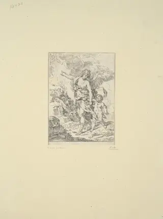 Guardian Angel, by Simone Cantarini, ink, 1644