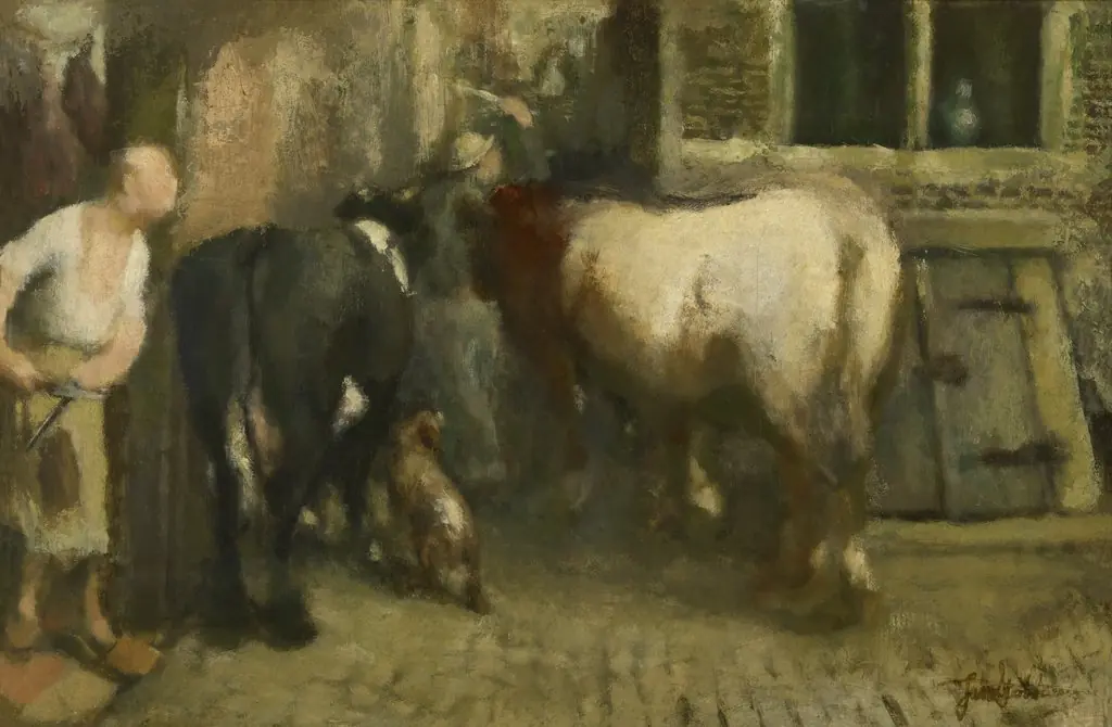 At the Slaughterhouse, by Jan Stobbaerts, oil, 1886