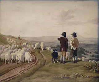 Landscape with Sheep and Figures, by William Turner, watercolor, 1810