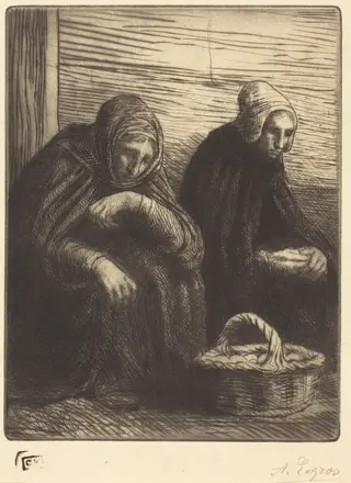 Egg-sellers, 2nd plate (Les marchandes d'oeufs), by Alphonse Legros, ink, 1874