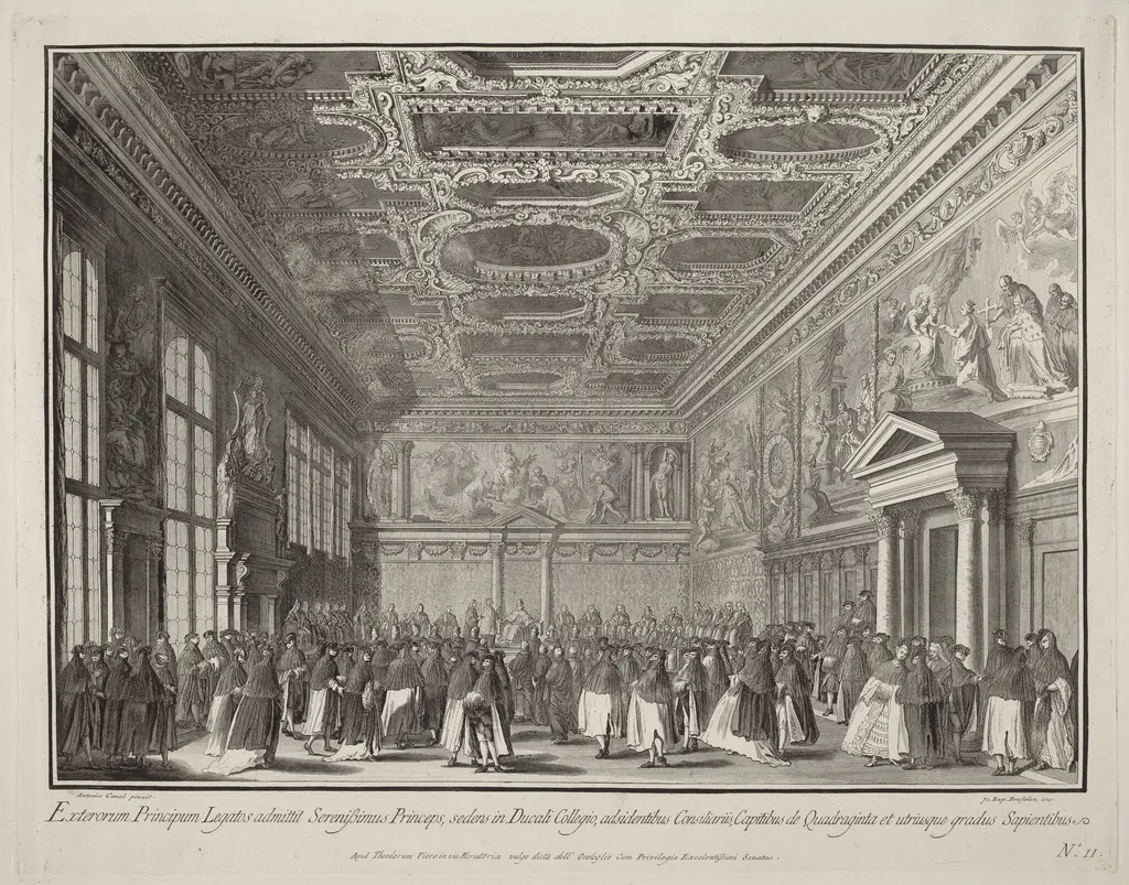 Reception by the Doge of Foreign Ambassadors in the Sala del Collegio, by Giovanni Battista Brustolon, ink, 1764