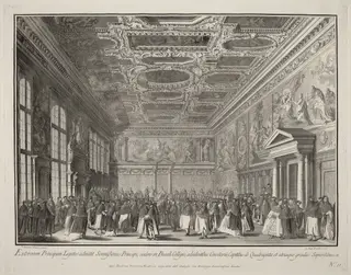 Reception by the Doge of Foreign Ambassadors in the Sala del Collegio, by Giovanni Battista Brustolon, ink, 1764