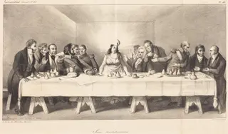 Scène révolutionnaire: Parody on the Last Supper, by Auguste Bouquet, ink, 1834