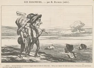 Quien! ... Core des parisiens qui veniont s'baigner ..., by Honoré Daumier, ink, 1864