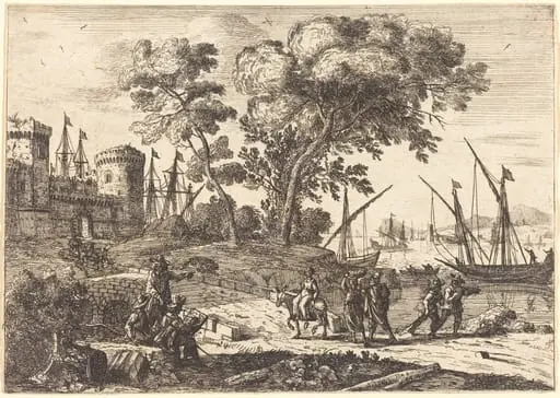 Coast Scene with an Artist (Le dessinateur), by Claude Lorrain, ink, 1640
