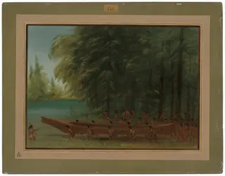 Launching a Canoe - Nayas Indians, by George Catlin, oil, 1862
