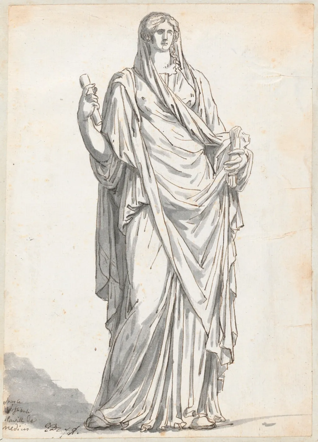 Orante from the Villa Medici, by Jacques-Louis David, ink, 1778