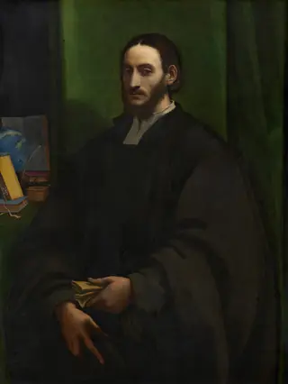 Portrait of a Humanist, by Sebastiano del Piombo, oil, 1520