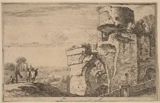 Ruins on the Palatine Hill, by Herman van Swanevelt, ink, 1628