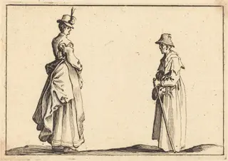 Two Women in Profile, by Jacques Callot, ink, 1617