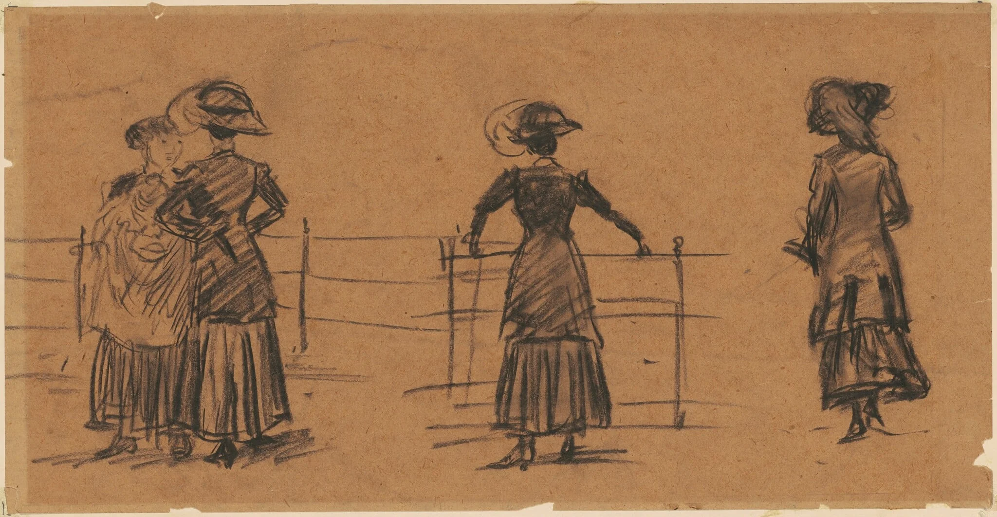 Studies of Women by the Park Railing, detail