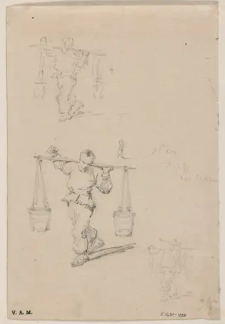 Three drawings of a Chinese porter, by George Chinnery, 10