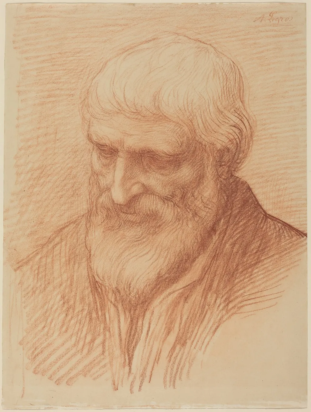 Study of a Philosopher, by Alphonse Legros, chalk, 1874