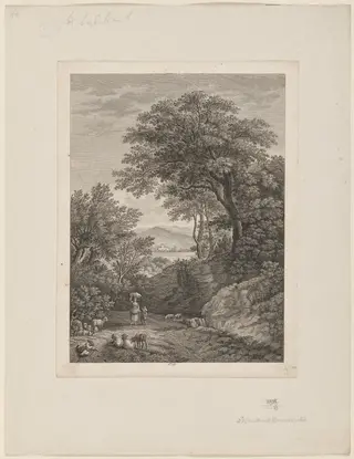 Landscape with Shepherds, by Monogrammist D, ink, 1750