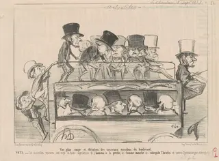 Vue ... et elévation des ... omnibus du boulevard ..., by Honoré Daumier, ink, 1853