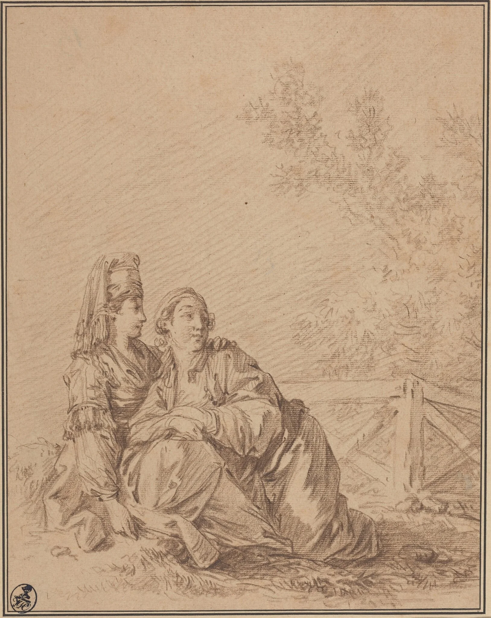 Two Russians Seated in Landscape, detail