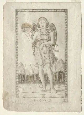Genius of the World (from the Tarocchi, series B: Cosmic Principles & Virtues, #33), by Master of the E-Series Tarocchi, 1467