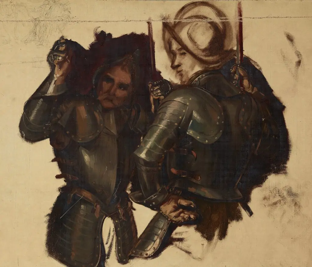 Figures of Armoured Guards. Study to the Painting "Catherine Jagiellon in Gripsholm Prison", by Józef Simmler, oil, 1855