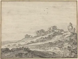 Travellers along the Crest of a Hill, by Pieter de Molijn, chalk, 1652