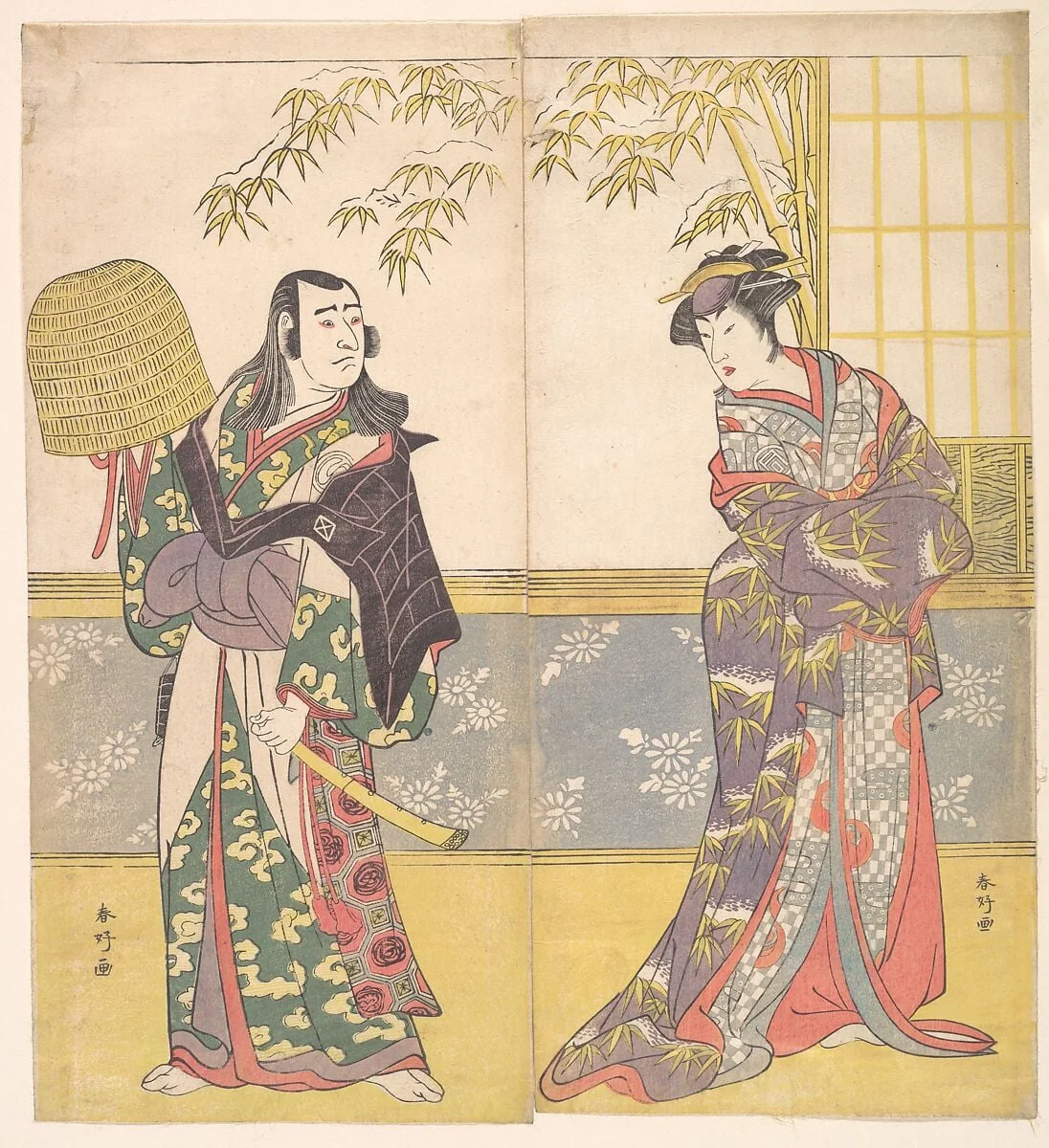 勝川春好画 三代目澤村宗十郎 三代目佐野川市松 |Kabuki Actors Sawamura Sōjūrō III and Sanogawa Ichimatsu III in "A Courtesan’s Mirror for the Eastern Provinces" (Keisei Azuma kagami), detail