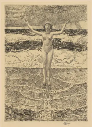 Rain Drops and Surf, by Childe Hassam, ink, 1921