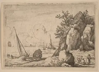 Seascape with Three Figures to the Right, by Allart van Everdingen, ink, 1650