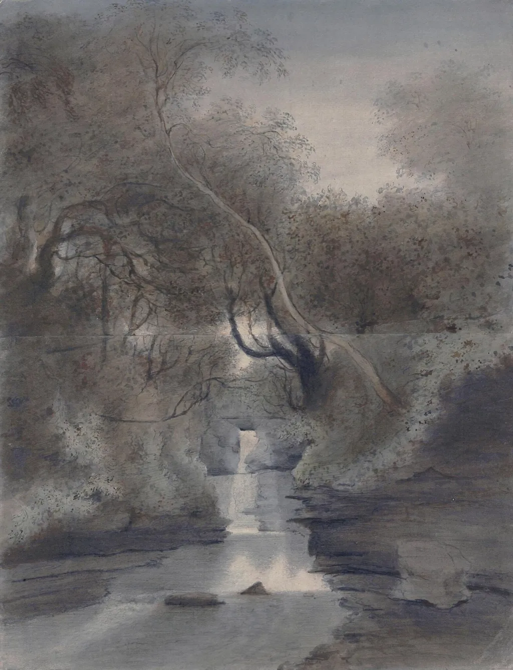 Waterfall on the Clydach, near Abergavenny, by Malchair, watercolor, 1750