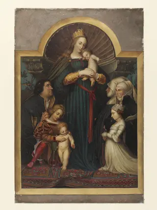 Copy after the painting Virgin and Child and Meyer  Family by Hans Holbein in Darmstadt, by Christian Schultz, watercolor, 1868