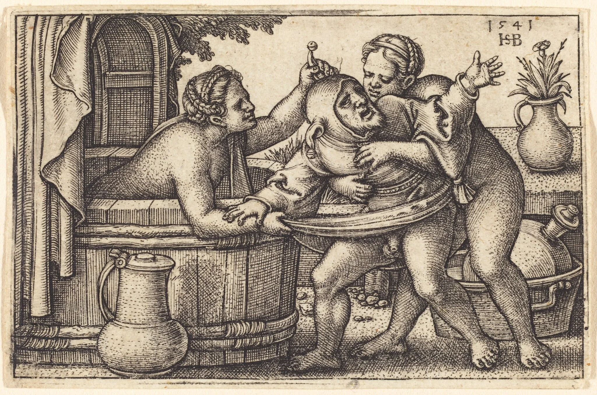 Fool and Two Bathing Women, detail