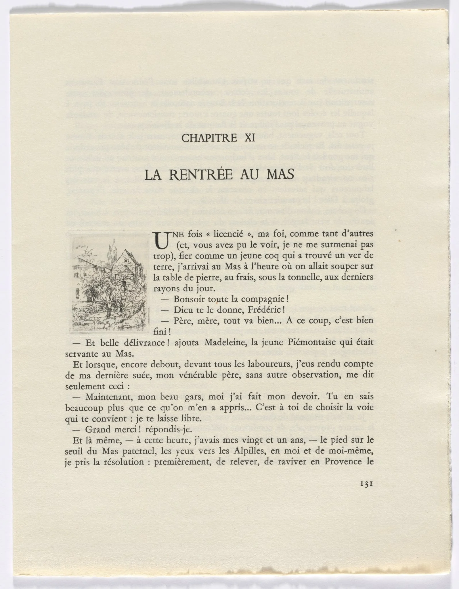 Frédéric Mistral: Mémoires et Recits by Frédéric Mistral: buildings and trees (page 131), detail