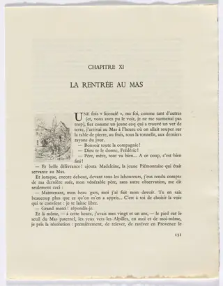 Frédéric Mistral: Mémoires et Recits by Frédéric Mistral: buildings and trees (page 131), by Auguste Brouet, 1937