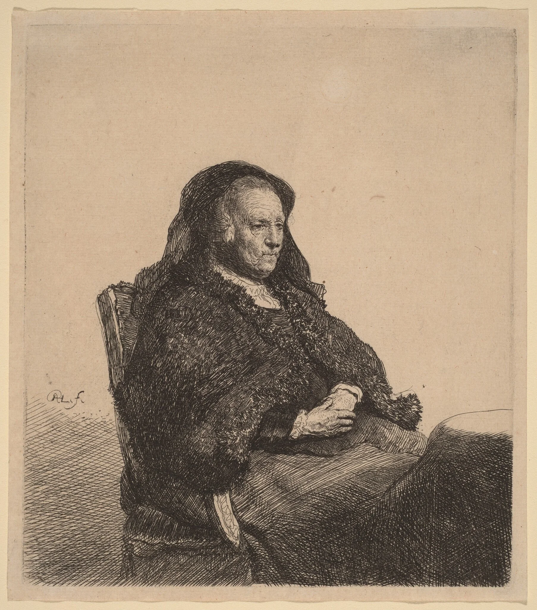 The Artist's Mother Seated at a Table, Looking Right, detail