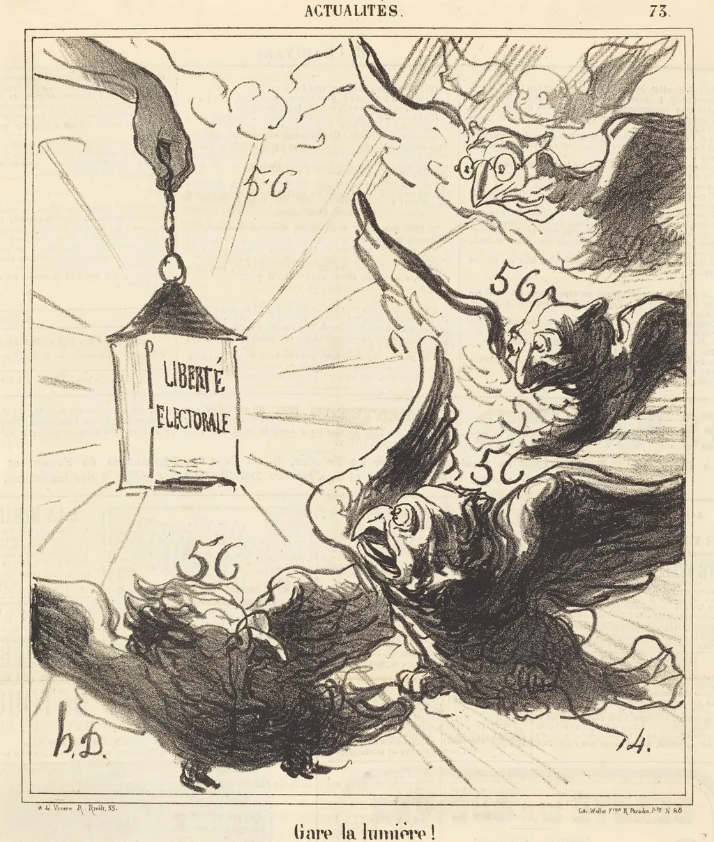 Gare la lumière!, by Honoré Daumier, ink, 1870