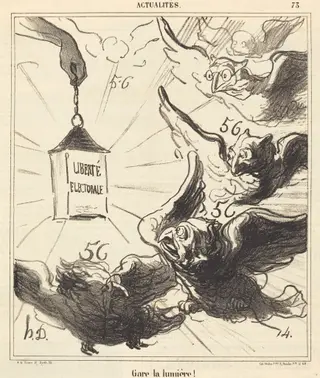 Gare la lumière!, by Honoré Daumier, ink, 1870