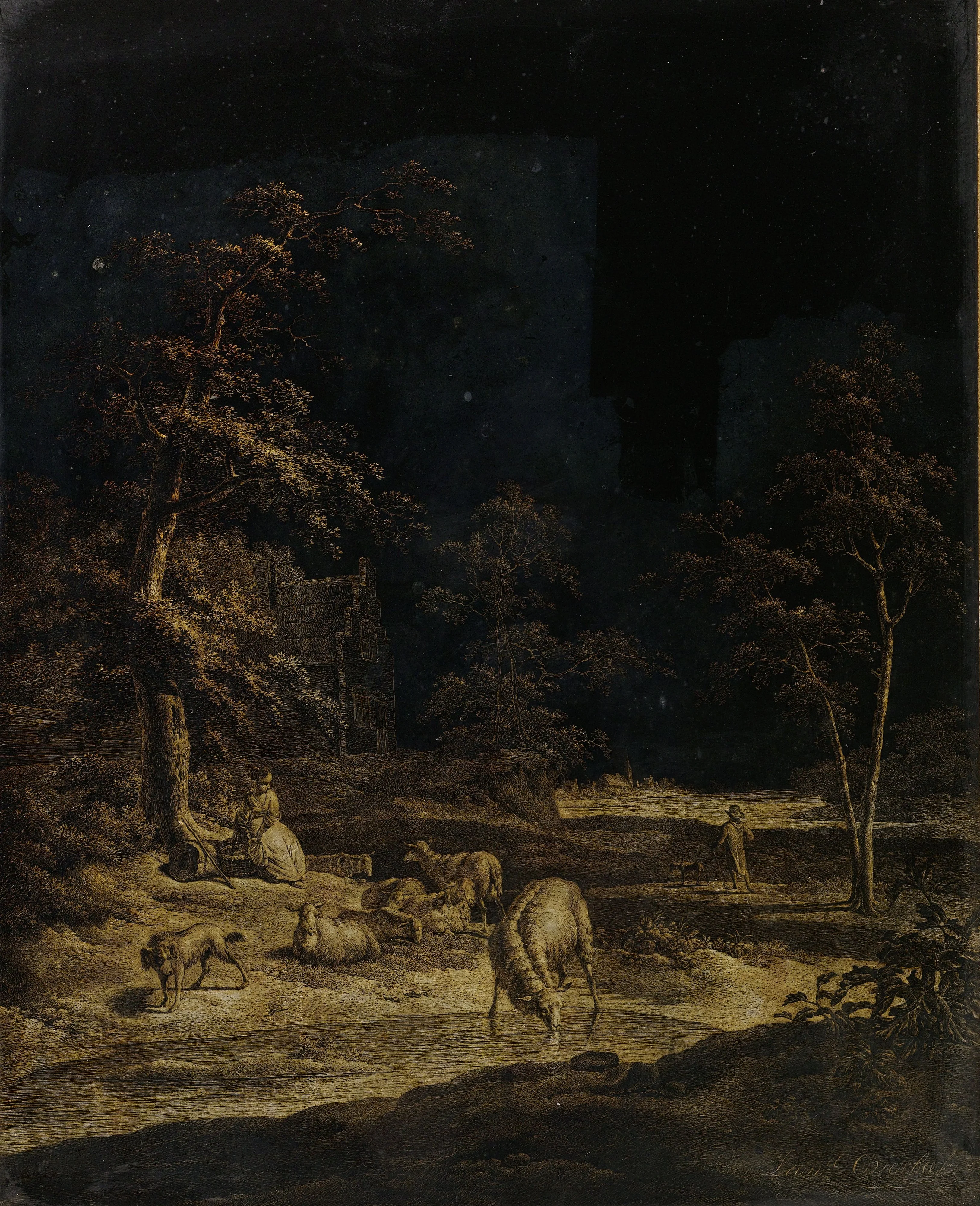 Shepherdess with Sheep, detail