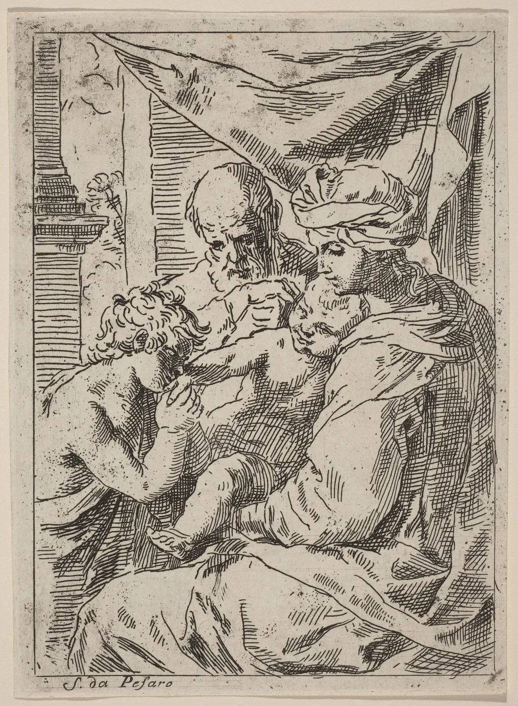 The Virgin and Child with Saint John, by Simone Cantarini, ink, 1630