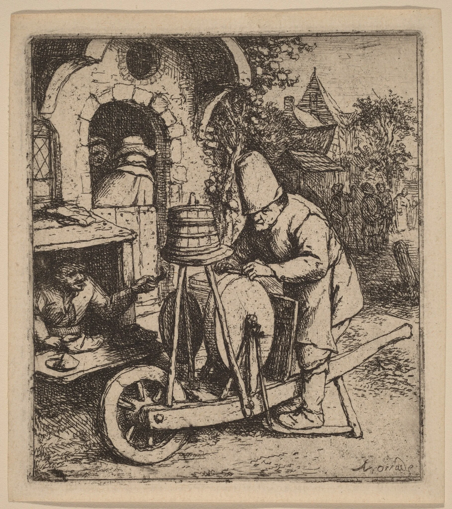 Knifegrinder at Work Outside a Cobbler's Workshop, detail