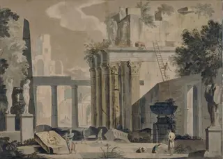 Roman Ruins, by Marco Ricci, watercolor, 1699