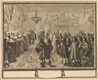 Ceremony of the Contract of Marriage between Vladislas IV, King of Poland, and LouiseMarie of Gonzaga, Princess of Mantua, at Fontainbleau, by Abraham Bosse, ink, 1645