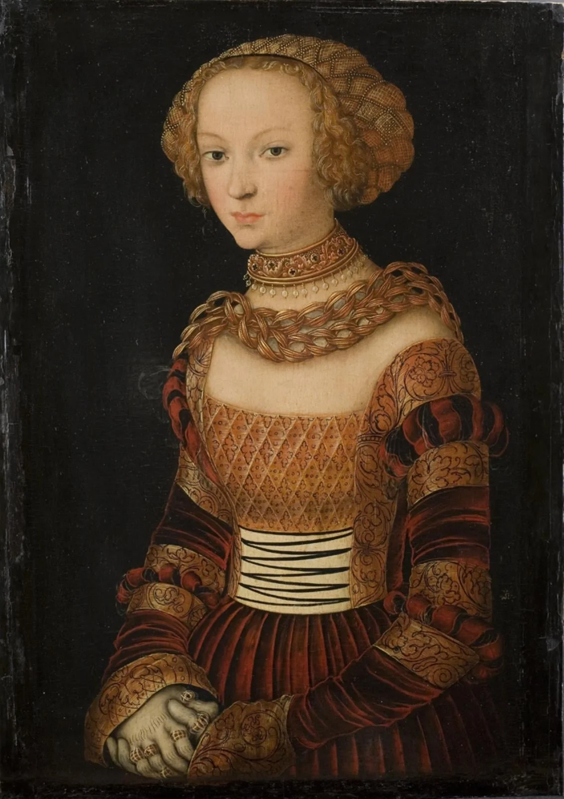 Portrait of a Young Woman. Princess Emily of Saxony?, detail