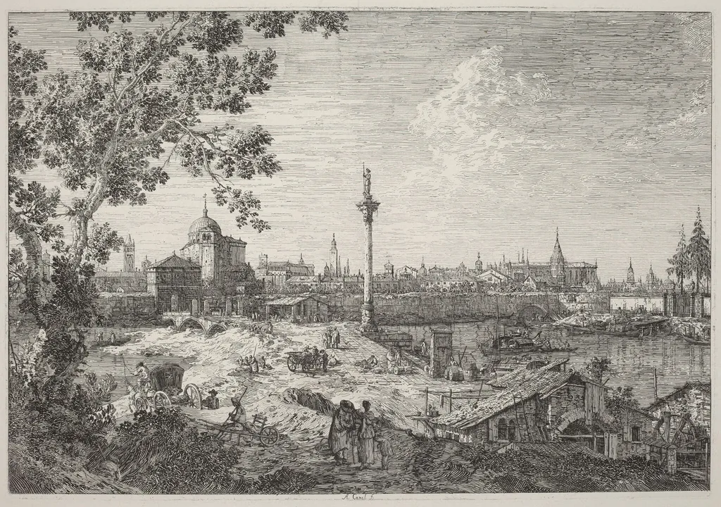 Imaginary View of Padua, by Canaletto, ink, 1740