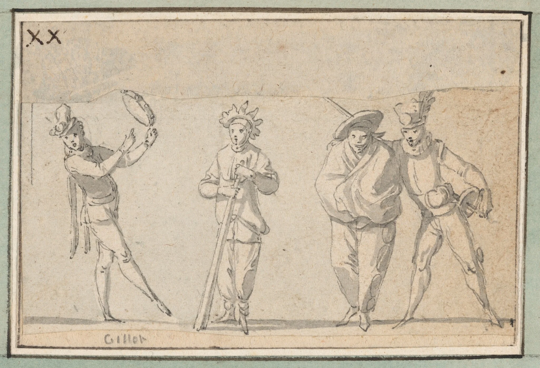 Four Singing Commedia Dell'Arte Characters, detail
