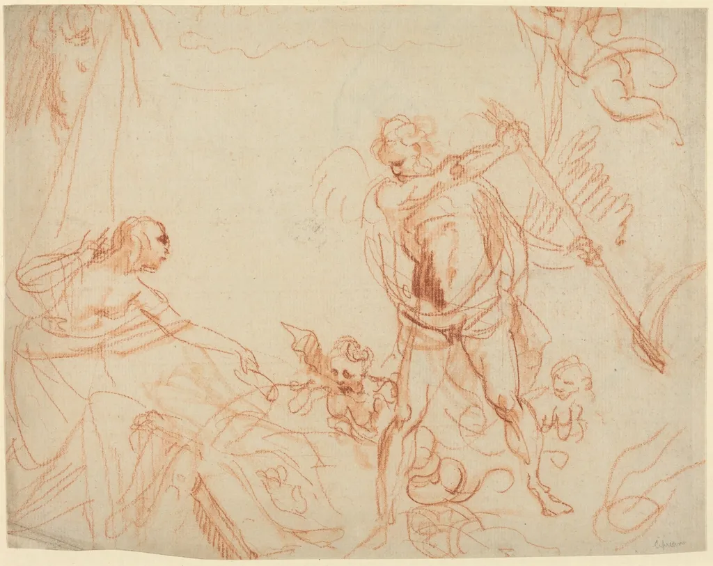 Mythological Composition with Chronos and Harpies [recto], by Giovanni Battista Cipriani, chalk, 1756