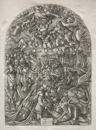 The Apocalypse:  The Dragon with Two Horns and the Beast with Seven, by Jean Duvet, 1551