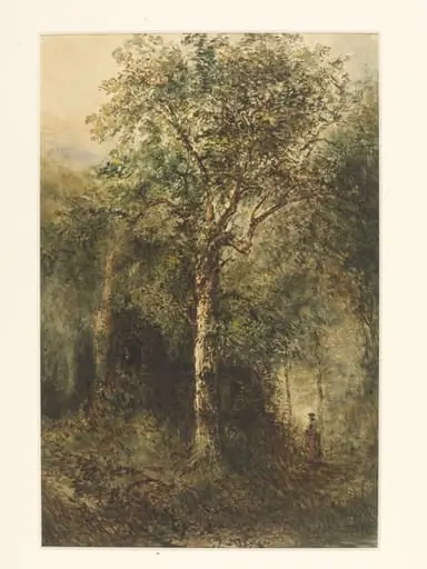 Woman walking in the Valkhof Park, Nijmegen, by Petrus Marius Brouwer, watercolor, 1872