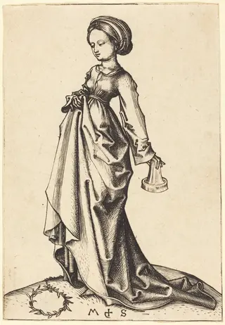 Second Foolish Virgin, by Martin Schongauer, ink, 1490