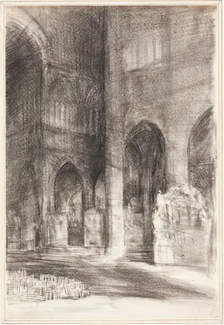 A Cathedral Nave, by Arthur Frederick Payne, chalk, 1866