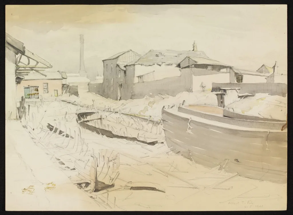 An old part of the Ship Canal, Quay Street, Manchester, by Pile, watercolor, 4