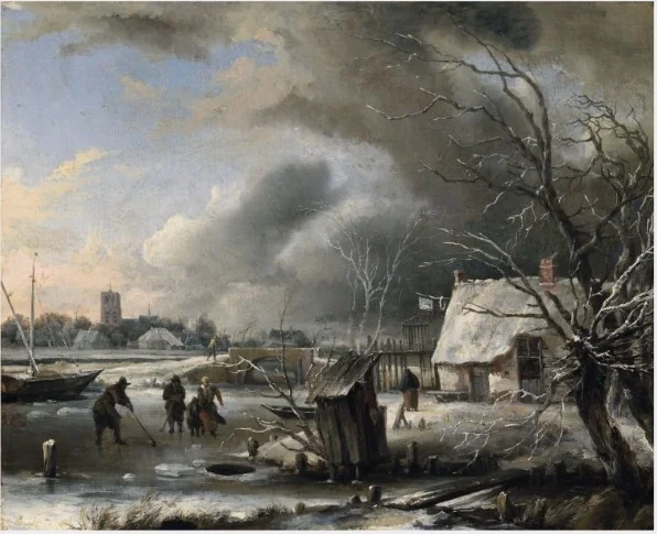 A River Scene in Winter, detail